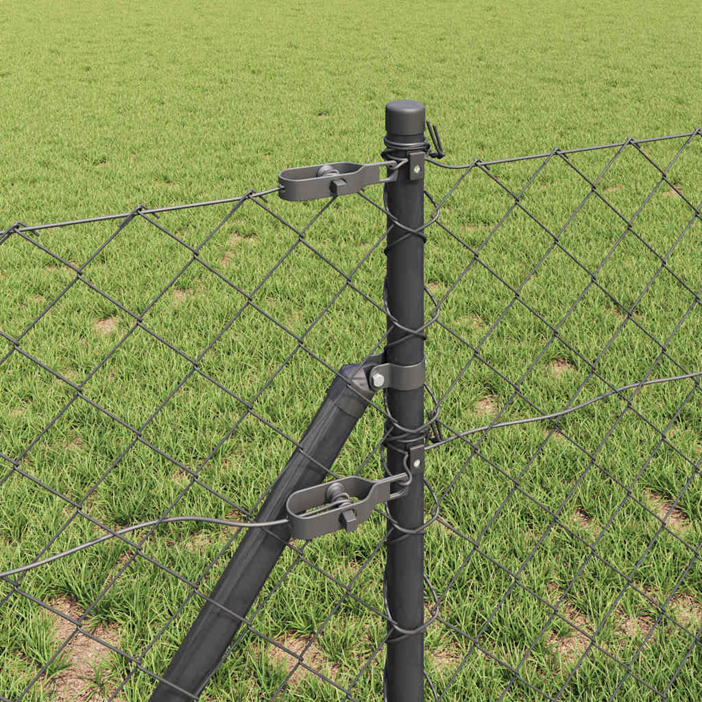 Kettengliedzaun mit Pfosten Grau 0,8 x 10 m Stahl